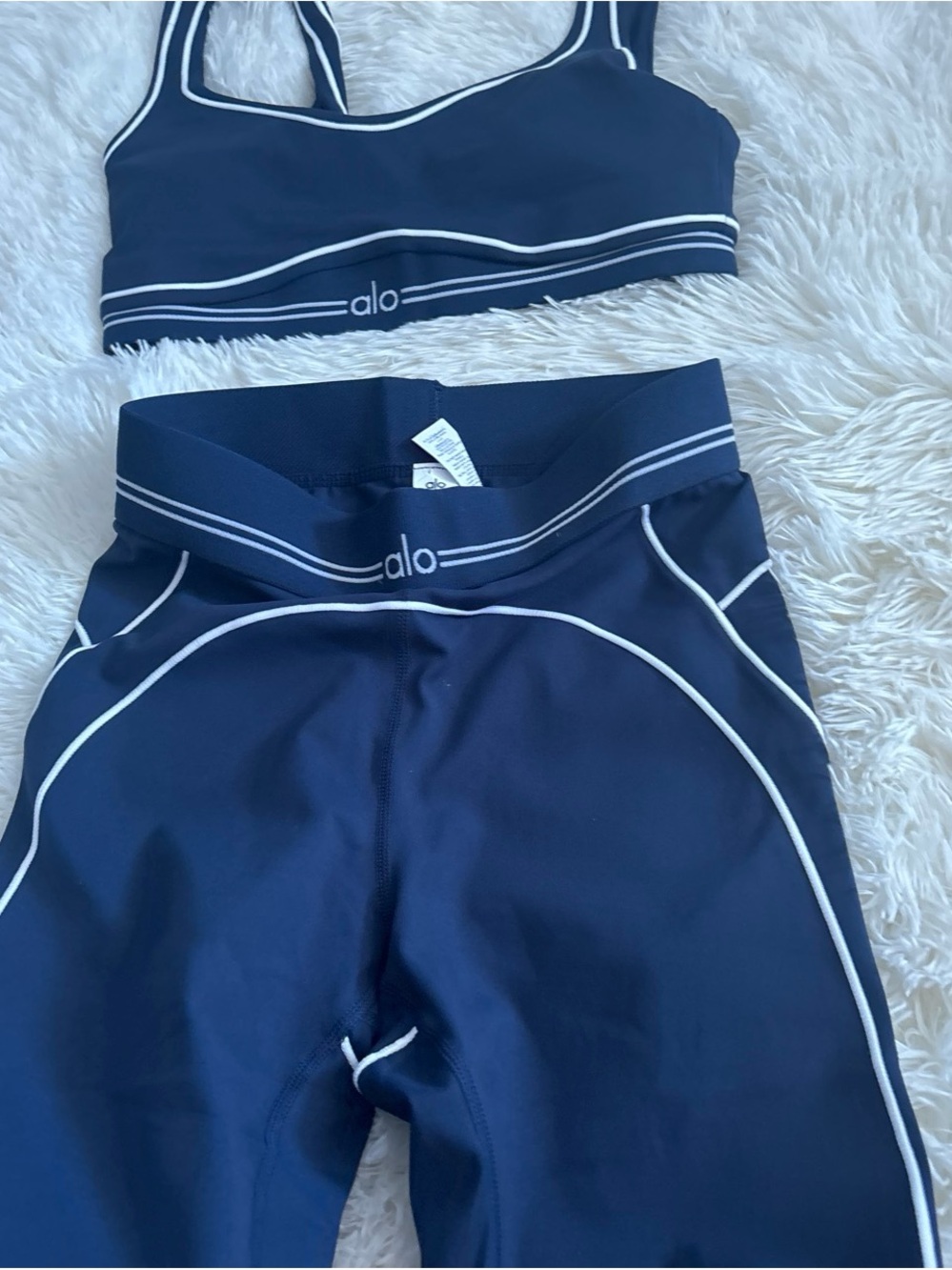 ALO Yoga Navy Blue & White Girls Two-Piece Swim Set